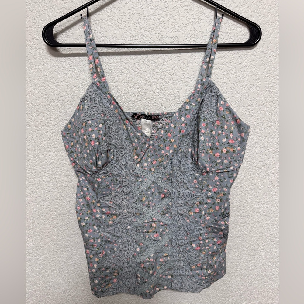 Y2K Fairy Floral Lace Corset Cami Women’s M Ruched Boho Cottagecore